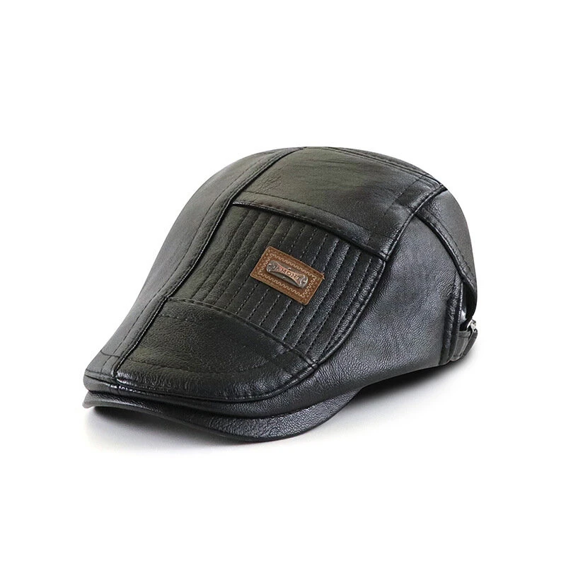 Collrown Beret Mens Adjustable PU Leather Flat Cap Stitch Newsboy Cap Driving Fishing Cabbie Hat Peaked Cap for Autumn Winter (image for) Collrown Beret Mens Adjustable PU Leather Flat Cap Stitch Newsboy Cap Driving Fishing Cabbie Hat Peaked Cap for Autumn Winter
